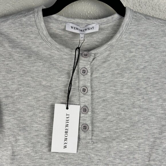 WeWoreWhat Womens Henley Bodysuit Gray Sz S Ribbed Long-Sleeve Comfy Stretch NWT - Picture 3 of 12